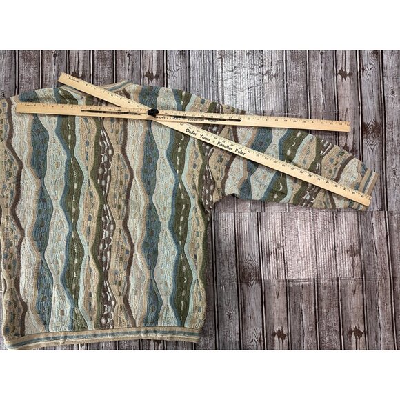 COOGI 3D Knit Stripe Sweater size Large Green Beige blue Rare vintage - Picture 5 of 5